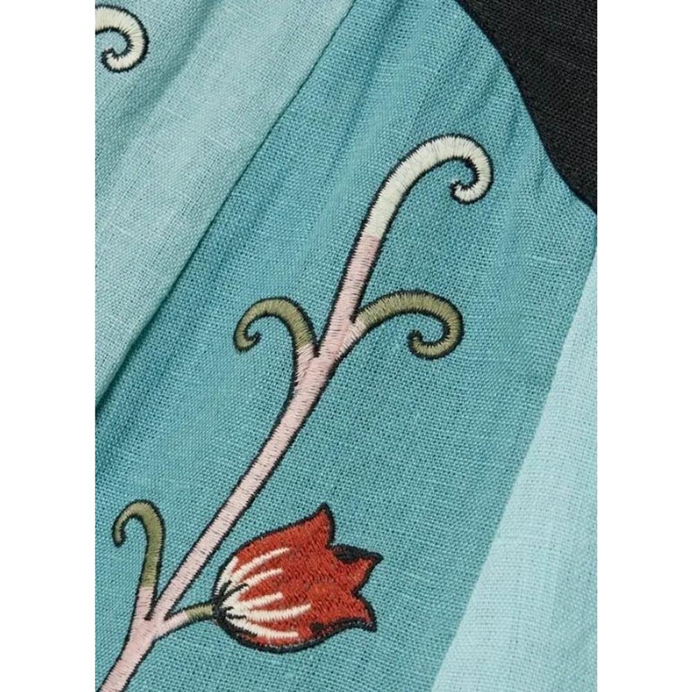 New! Farm Rio Flowing Beauty Blue Embroidered Long Sleeve  A-Linen Dress SzS - Picture 9 of 11